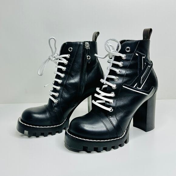 Louis Vuitton Star Trail Logo 37/ US 7 Lace up Ankle Boots Black Leather - Picture 2 of 10